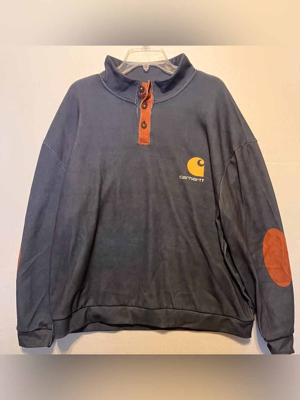 Carhartt Men's XL Navy button sweater Shirt with Rust Accents